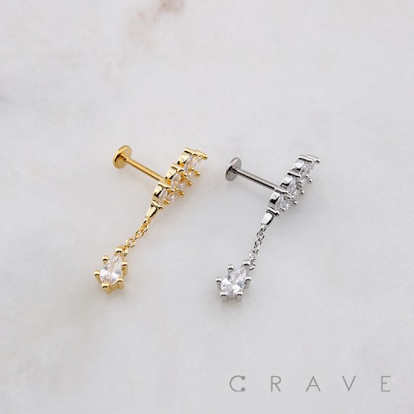 MULTI CZ DANGLE MARQUISE LEAF-CLUSTER THREADLESS (PUSH IN) 316L SURGICAL STEEL LABRET SET